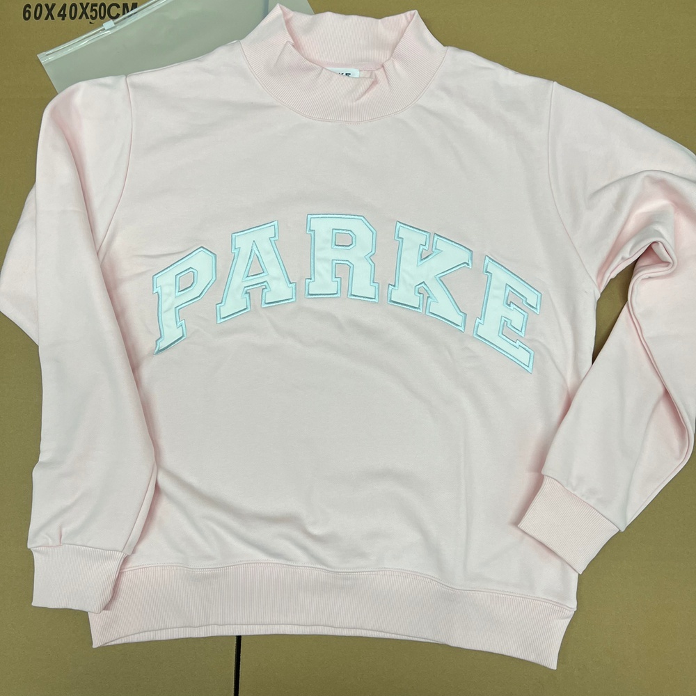PARKE Light Pink Mock Neck Varsity Sweatshirt S/M - Picture 3 of 7